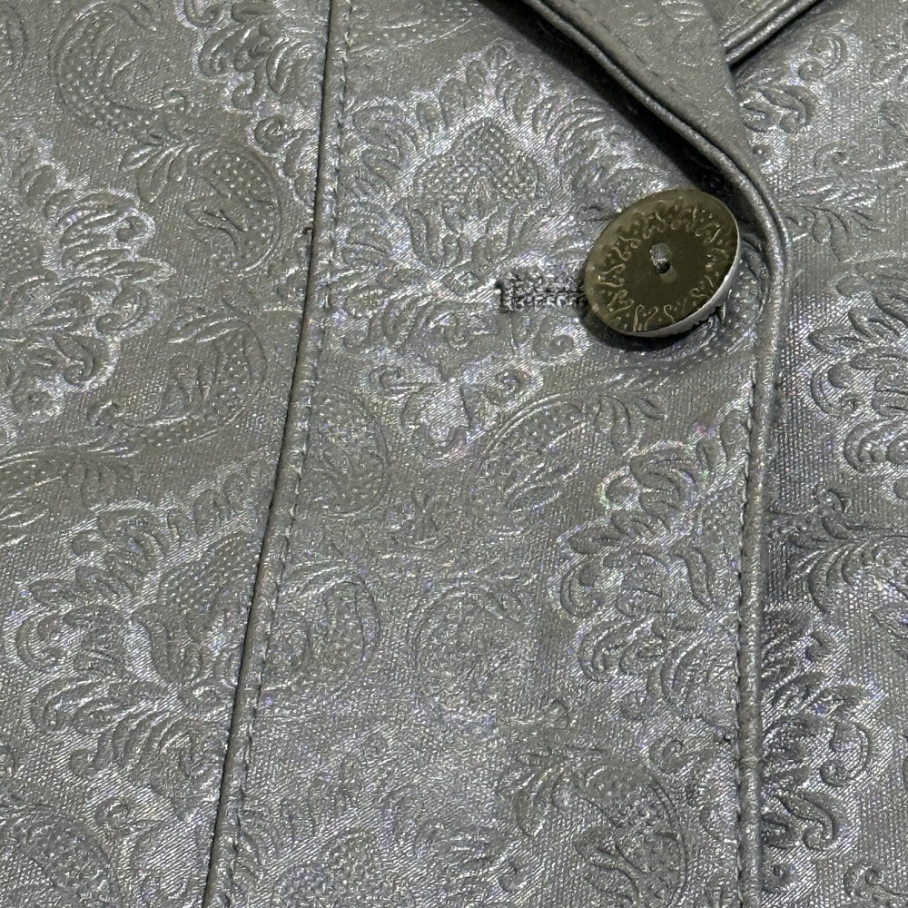 Vtg Womens leather blazer jacket S Textured Steampunk Coat Gunmetal Western Y2K - Picture 8 of 16